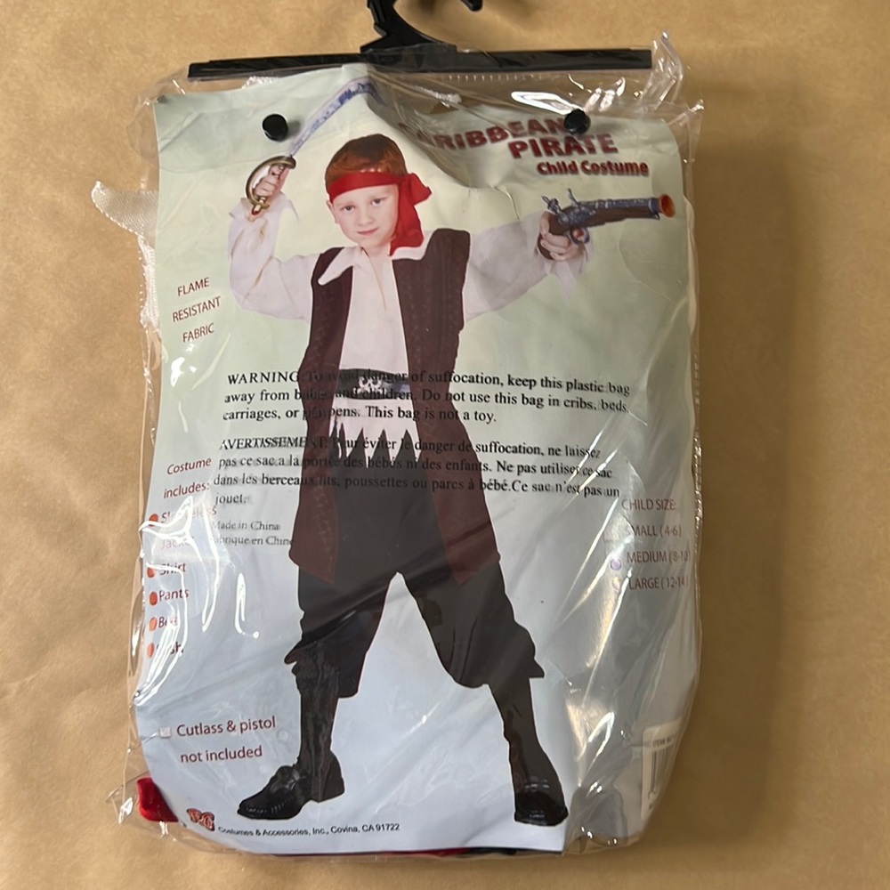 Kids pirate costume size 8-10